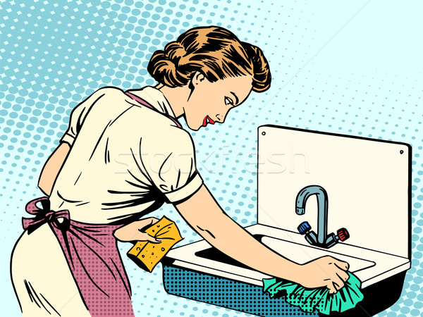 woman cleans kitchen sink cleanliness housewife housework comfor Stock photo © studiostoks