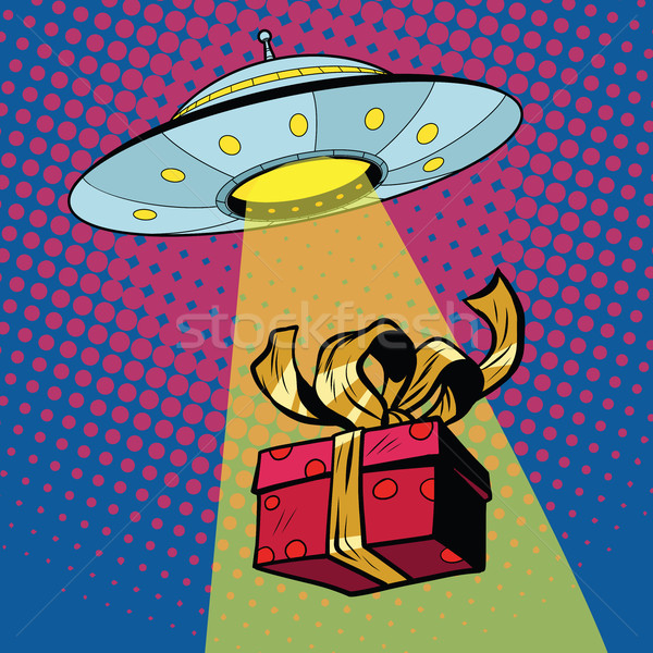 Ufo caja de regalo arte pop retro luz diseno Foto stock © studiostoks