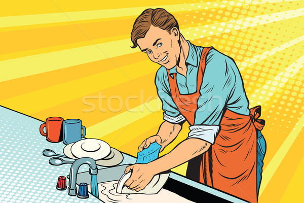 Vintage worker washes dishes Stock photo © studiostoks