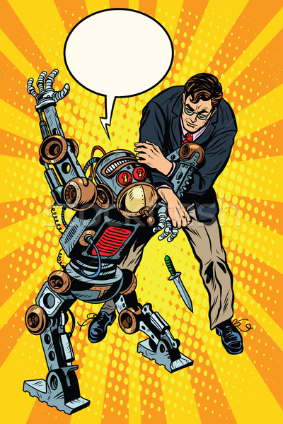 Lucha hombre armado robot arte pop estilo retro Foto stock © studiostoks