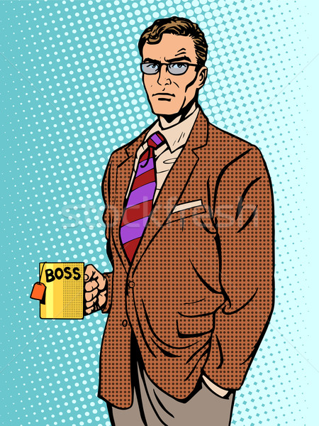 серьезный бизнесмен Boss кружка чай Поп-арт Сток-фото © studiostoks