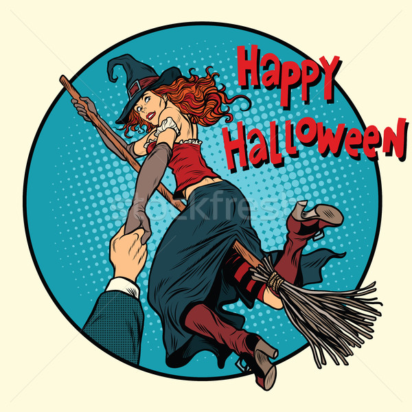 Glücklich Halloween Hexe Besenstiel me Pop-Art Stock foto © studiostoks