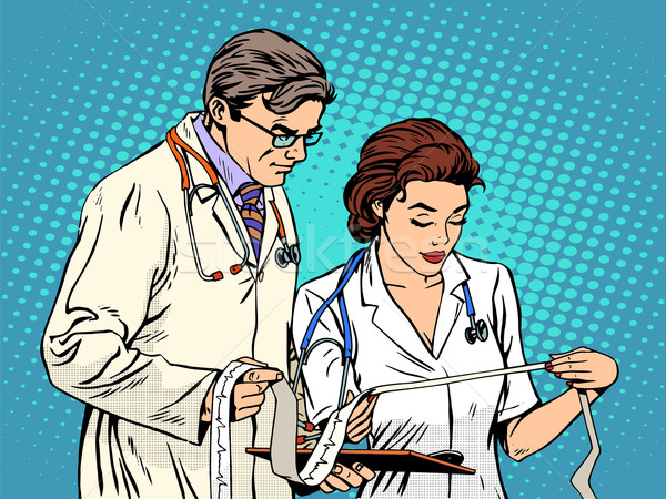Arzt Krankenschwester schauen EKG Pop-Art Retro-Stil Stock foto © studiostoks