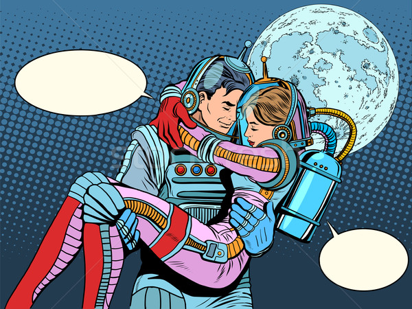 Stock photo: Couple astronauts love man woman