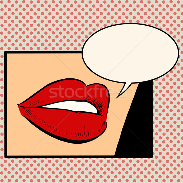 Gyönyörű piros ajkak lány pop art retró stílus ajkak Stock fotó © studiostoks