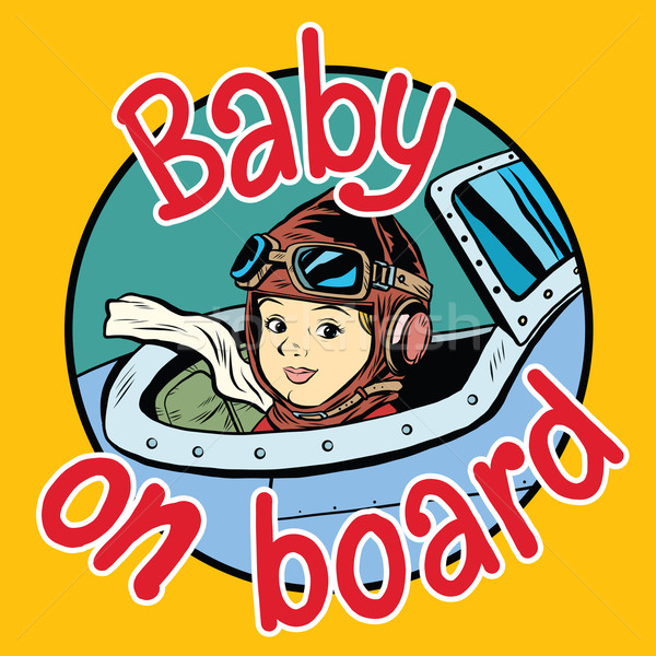 Baby boord piloot pop art retro-stijl kinderen Stockfoto © studiostoks