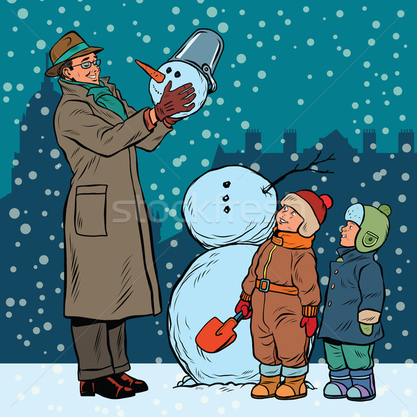 Bambini maschio muffa pupazzo di neve pop art retro Foto d'archivio © studiostoks