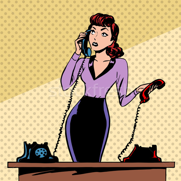 девушки секретарь телефон прогресс связи Сток-фото © studiostoks