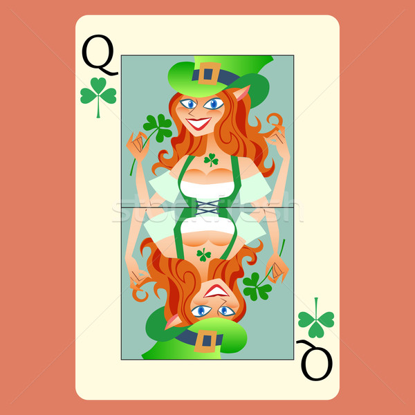 Foto stock: Jogar · cartão · rainha · dia · dia · de · São · Patricio · diversão