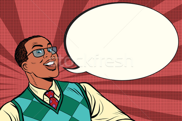 Intelligent African with glasses says comic bubble Stock photo © studiostoks