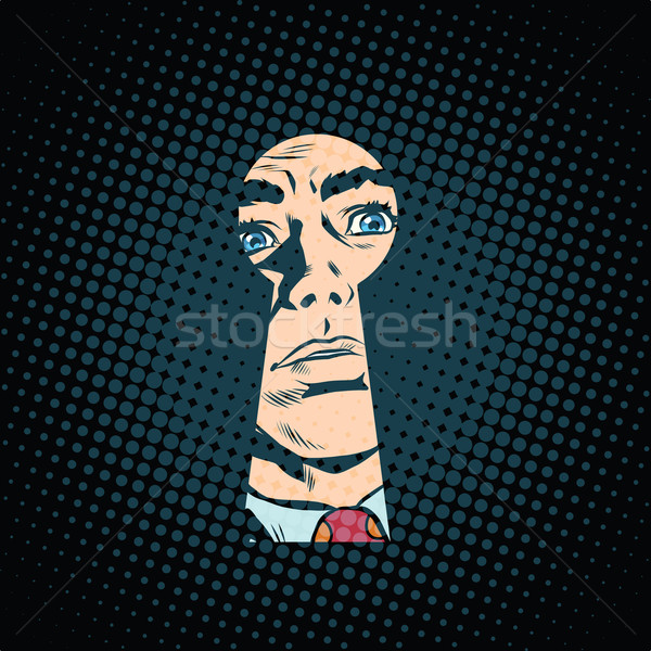 Mężczyzna twarz dziurka tajne tajemnicy pop art Zdjęcia stock © studiostoks