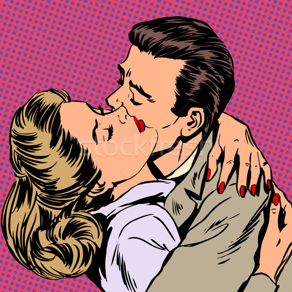 Passion man woman embrace love relationship style pop art retro Stock photo © studiostoks