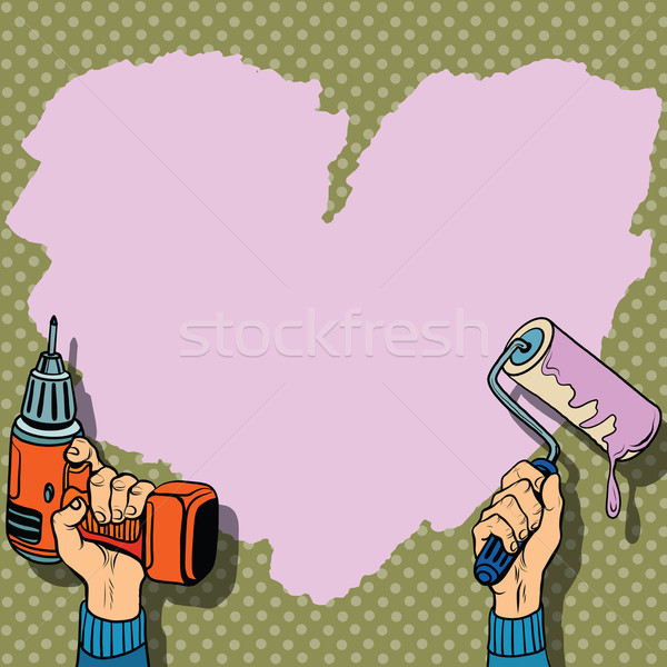 Liefde hart verf muur reparatie pop art Stockfoto © studiostoks