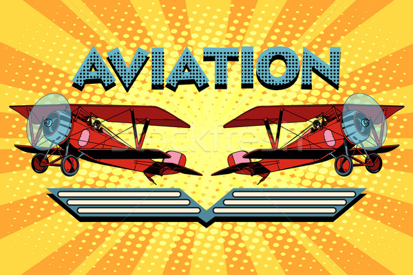 Retro two-winged plane aviation poster Stock photo © studiostoks