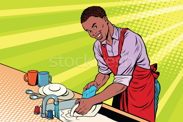 Vintage worker washes dishes Stock photo © studiostoks