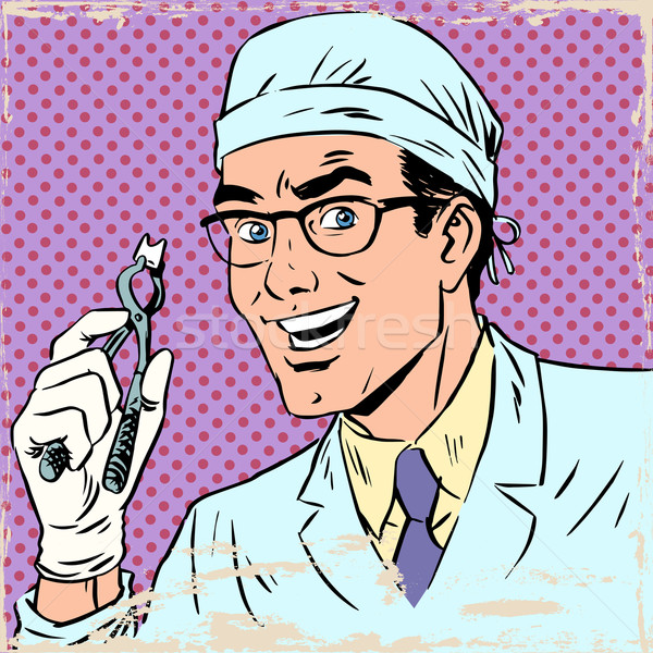 Funny dentist pulled out a tooth pop art retro comic Stock photo © studiostoks
