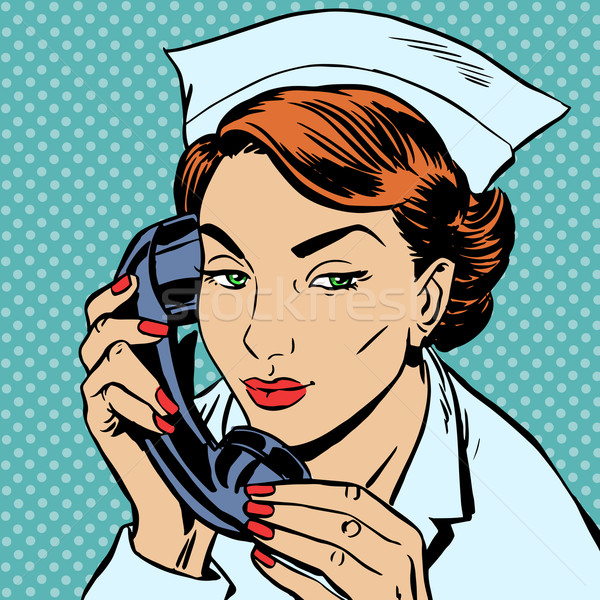 Verpleegkundige receptie bureau praten telefoon uniform Stockfoto © studiostoks