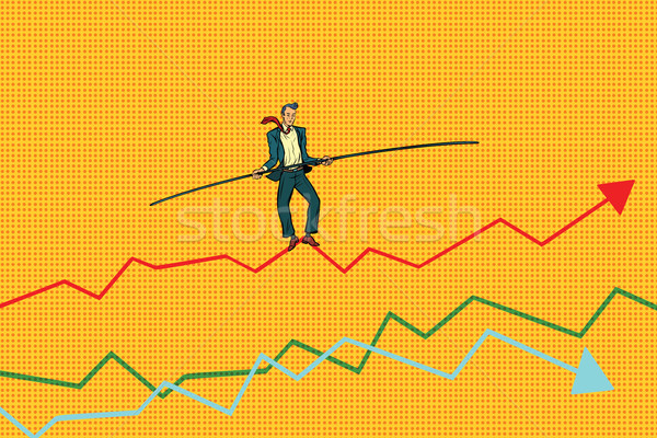 бизнесмен туго натянутый канат графика продажи Поп-арт ретро Сток-фото © studiostoks
