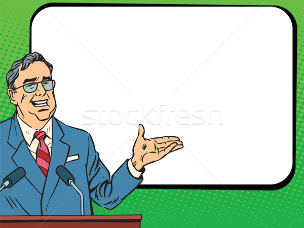Boss business man speaking at podium, lecture or presentation Stock photo © studiostoks