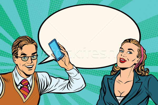 Männlich weiblichen Handy Dialog Pop-Art Retro Stock foto © studiostoks