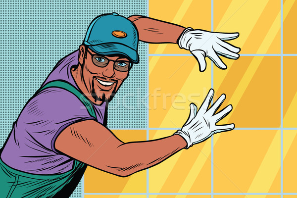 worker Builder puts tile Stock photo © studiostoks