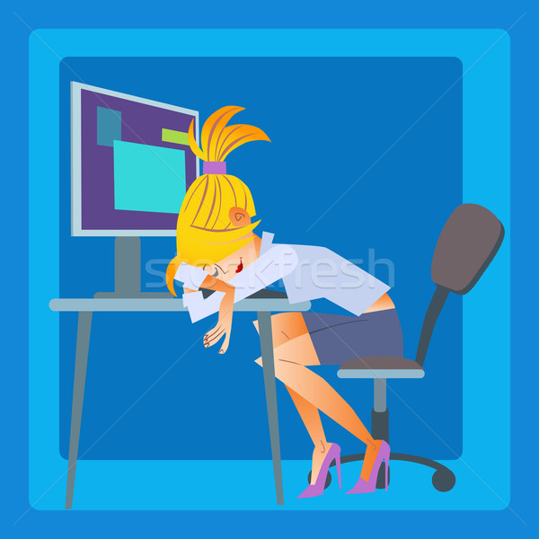 Stock foto: Geschäftsfrau · schlafen · Computer · Müdigkeit · Arbeit · Mädchen
