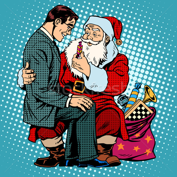 Stock photo: Christmas gift. Santa Claus and businessman