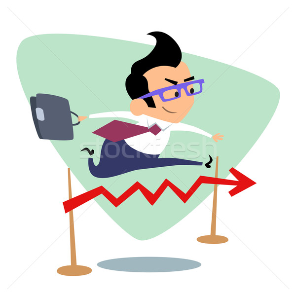 Businessman steeplechase jump over the barrier graph of sales bu Stock photo © studiostoks