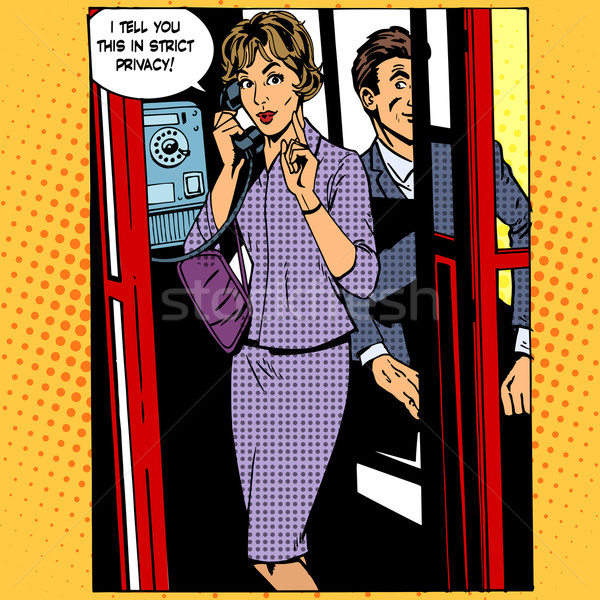 Privatsphäre Überwachung Telefon Gespräch Frau Retro-Stil Stock foto © studiostoks