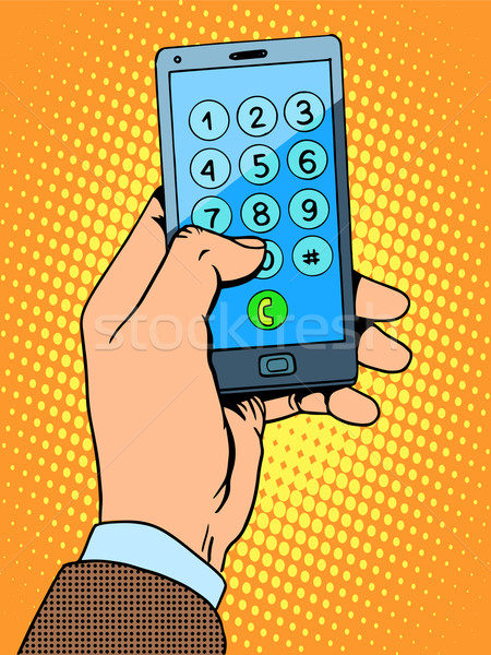 Hand smartphone telefoon aantal pop art retro-stijl Stockfoto © studiostoks