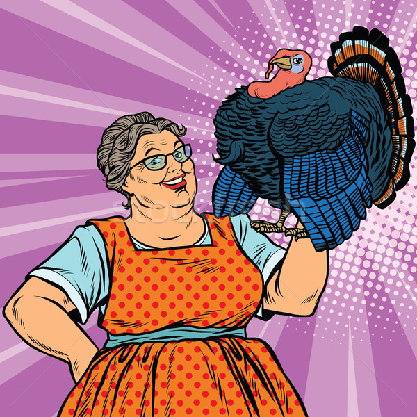 Holiday grandma with a live Turkey Stock photo © studiostoks