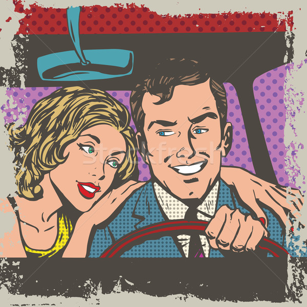 Man and woman in the car pop art comics retro style Halftone Stock photo © studiostoks