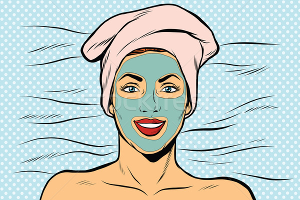 Stockfoto: Vrouw · cosmetische · masker · gezicht · pop · art · retro