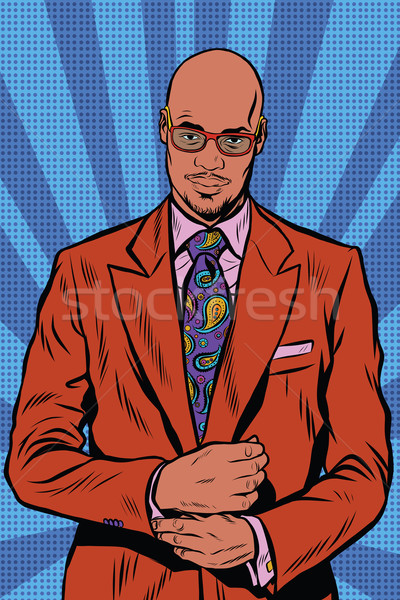 Retro hipster African American, black man, elegant suit and sung Stock photo © studiostoks