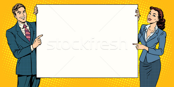 Man vrouw poster reclame merk hier Stockfoto © studiostoks