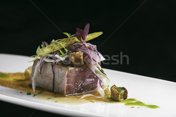 Tonijn varkensvlees groenten afbeelding drie star Stockfoto © Studiotrebuchet