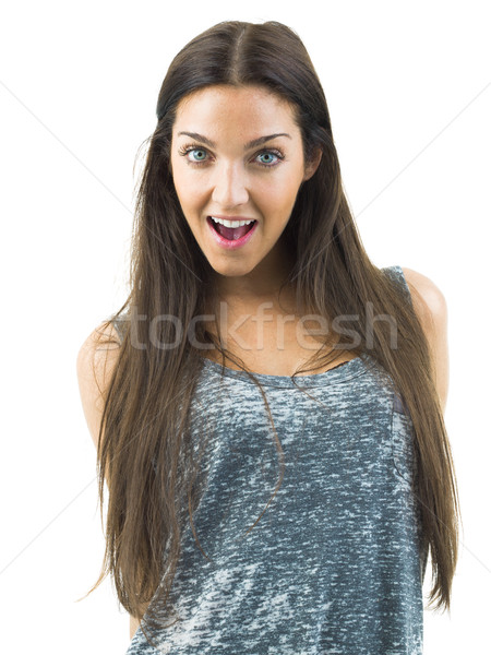 Echt gelukkig jonge vrouw glimlachend witte meisje Stockfoto © Studiotrebuchet