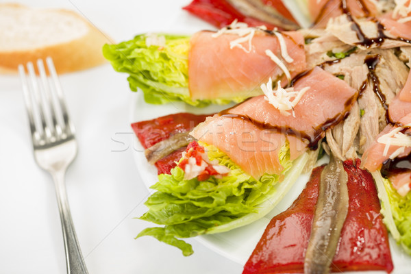 ストックフォト: 食品 · 鮭 · サラダ · 唐辛子 · マグロ