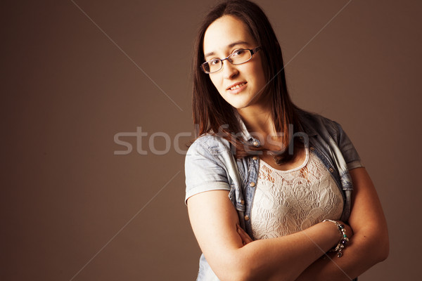 本当の 女性 眼鏡 写真 少女 ポーズ ストックフォト © Studiotrebuchet