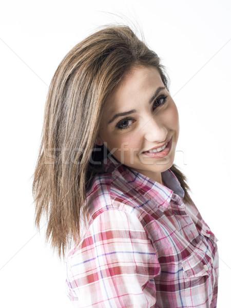 Portret mooie jonge kort vrouw aantrekkelijk Stockfoto © Studiotrebuchet