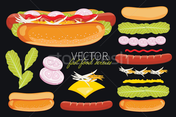 Hot Dog черный изолированный вектора набор Элементы Сток-фото © studioworkstock