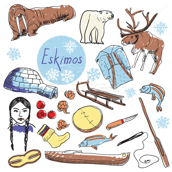 Vector set of tourist attractions Eskimos. Stock photo © studioworkstock