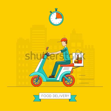 Modern scooter on road poster in flat style Stock photo © studioworkstock