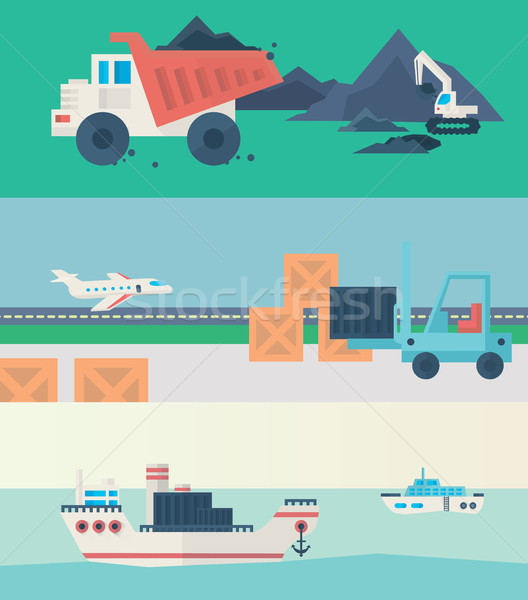 Flat vector banners set of logistic process Stock photo © studioworkstock