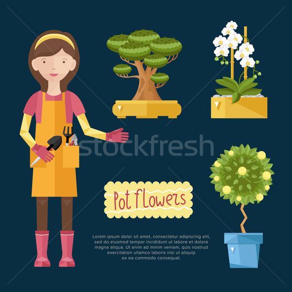 Gyönyörű ház növények lány otthon növény Stock fotó © studioworkstock