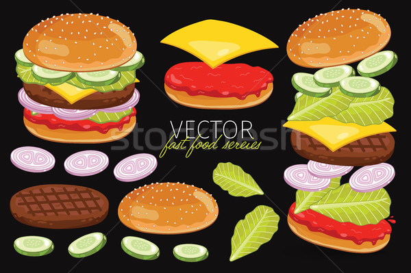 Vector burgers isolated on black background.  Stock photo © studioworkstock