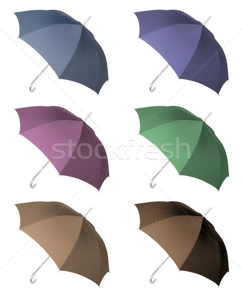 Zes parasols geïsoleerd witte vallen veiligheid Stockfoto © Suljo
