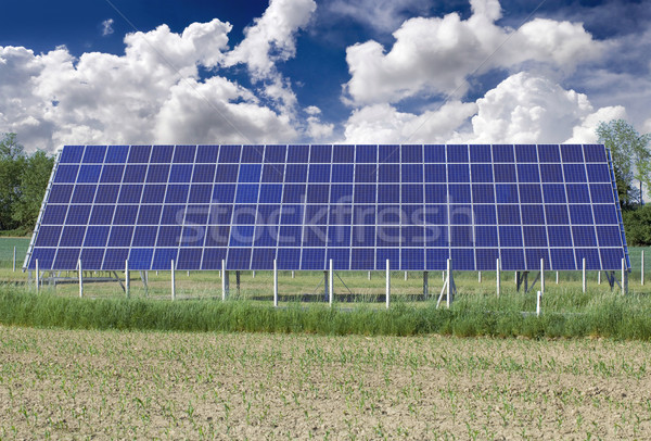 Stock fotó: Nap · gyűjtő · fotovoltaikus · napelem · mező · technológia