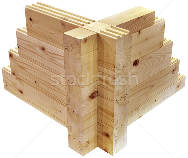 Fából készült kunyhó sarok modell izolált vágási körvonal Stock fotó © Suljo
