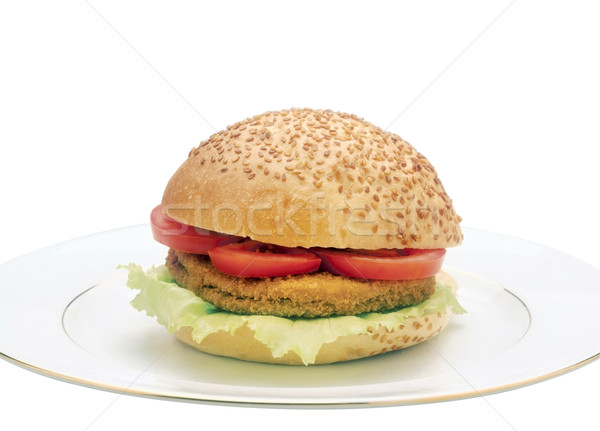Hamburger tányér izolált fehér étel kenyér Stock fotó © Suljo